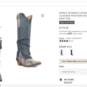 Dingo Women's Shabby Blue Leather Western Boots -Size 8 New in Box